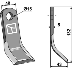 Fléau 132 mm pour broyeur NOREMAT 103039 adaptable