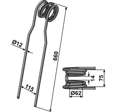 Griffe Ø12mm pour semoir LEMKEN 35310055 adaptable - Blacksteel©