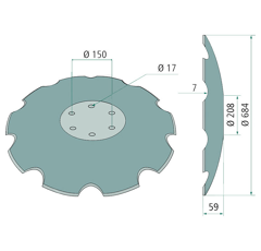 Disque crénelé ∅684x7 pour déchaumeur HORSCH 311081 adaptable