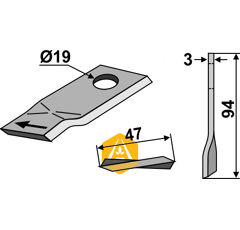 Couteau rotatif droit pour faucheuse VICON - PZ TF-70|1043400 adaptable - BlackSteel©