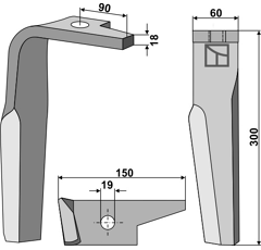 Dent gauche pour herse rotative AMAZONE 954427 adaptable