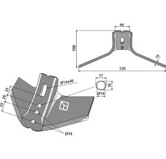 Soc à ailettes pour déchaumeur VOGEL & NOOT CV008007 adaptable - Blacksteel©
