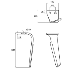 Dent de herse rotative gauche KVERNELAND MAE040146 adaptable