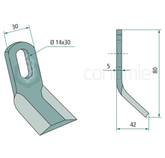 Schlegelmesser 80 x 30 x 42 x 5 mm für Mulcher PROCOMAS - Nachbau