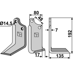Lame droite pour Fraise/Rotavator MASCHIO/GASPARDO 29100407 adaptable -