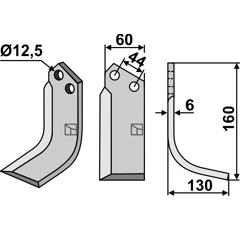 Lame droite 160x60mm pour Fraise/Rotavator AGRITALIA adaptable - Blacksteel©