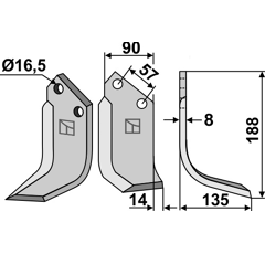 Lame droite pour Fraise/Rotavator KUHN K1601090 adaptable - Blacksteel©