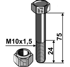 Boulon M10x1,5 x 75 pour broyeur NOREMAT adaptable - Blacksteel©