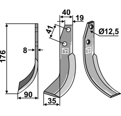 Lame gauche pour Fraise/Rotavator BERTOLINI BM12-412 adaptable - Blacksteel©