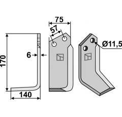 Lame gauche pour Fraise/Rotavator HOWARD 9900 adaptable -