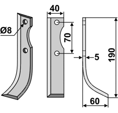 Fräsmesser Rechts 190 x 40 Gutbrod Nachbau