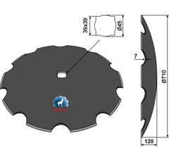 Disque crénelé ∅710x6 pour cover crop SIMBA P00282 adaptable