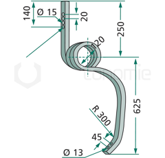Dent efface-traces gauche 30 x 30 mm pour semoir adaptable