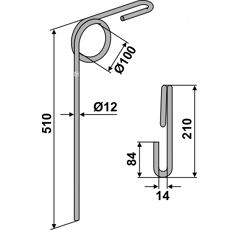 Griffe Ø12 x 510 mm pour semoir DOUBLET-RECORD adaptable