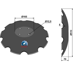 Disque crénelé ∅510x5 pour déchaumeur LEMKEN 34910027 adaptable - Blacksteel©