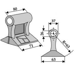 Marteau pour broyeur 71x80mm BOMFORD 03958.01 Adaptable