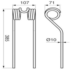 Dents pour faneuse 107x385x71 POTTINGER 436148 D10 GW455 adaptable