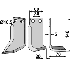 Fräsmesser Rechts 140 x 60 Pöttinger Nachbau