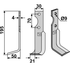 Lame gauche 195 x 30 mm pour Fraise/Rotavator AGRIA 21098 adaptable - Blacksteel©