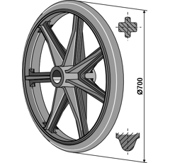 Roue packer Ø 700 x 70 mm pour rouleau adaptable - BlackSteel©