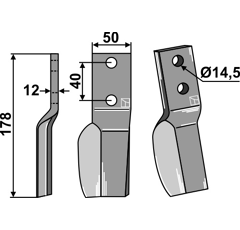 Lame gauche178x50mm pour Fraise/Rotavator BADALINI adaptable -