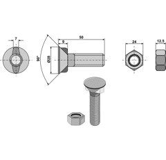 Pflugschraube M16 x 2 x 50 mit Sechskantmutter Europäische EA-Qualität