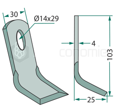 Couteau-Y pour broyeur 103x30mm PERUZZO adaptable 