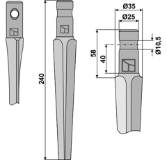 Dent herse  Pegoraro 240mm 1205101 adaptable - BlackSteel©