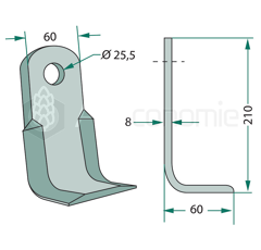 Couteau équerre pour broyeur MASCHIO M02400401 adaptable 