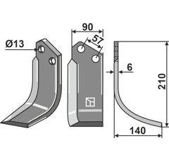 Fräsmesser rechts 210 x 90 x 140 x 6 mm KONGSKILDE 73000009949V - Nachbau