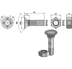 Boulon TFCC pour charrue LEMKEN 3016142 adaptable