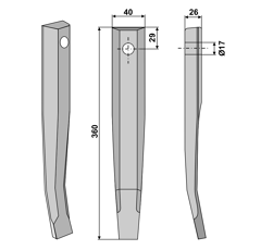 Zinken für Pendelegge, gekröpft - rechts / links RH83A RH  Kuhn
