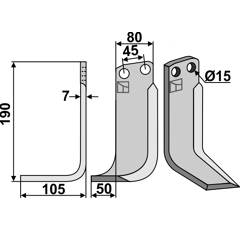 Lame gauche pour Fraise/Rotavator EBERHARDT 1531 adaptable - Blacksteel©