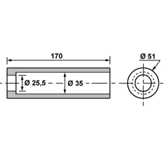 Douille de dent Ø 35/51 x 170 mm pour chargeur adaptable