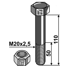 Boulon M20x2,5 x 110 pour broyeur MULAG adaptable - Blacksteel©