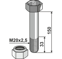 Schraube M20x2,5 x 150 für Mulcher WILLIBALD Nachbau  