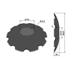 Disque crénelé ∅620x6 pour déchaumeur KÖCKERLING 912032 adaptable
