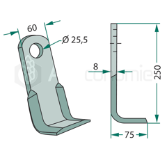 Couteau équerre pour broyeur CLAAS 104.903.0 adaptable 
