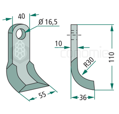 Couteau-Y pour broyeur 110x40mm DRAGONE adaptable 