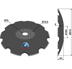 Disque crénelé ∅510x5 pour déchaumeur adaptable - Blacksteel©