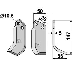 Lame droite pour Fraise/Rotavator GOLDONI 13546 adaptable