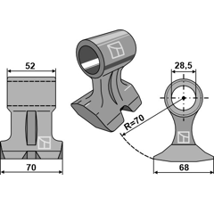 Marteau pour broyeur 70x52mm MULAG 212983 Adaptable Blacksteel©