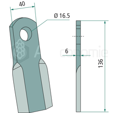 Couteau droit pour broyeur 136x40mm SICMA adaptable 