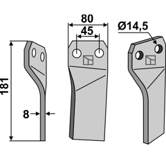 Lame gauche pour Fraise/Rotavator MASCHIO/GASPARDO 26100418 adaptable