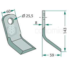 Couteau-Y pour broyeur 143x60mm FERRI adaptable 