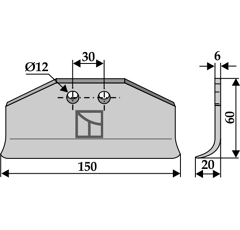 Fléau large 150 x 20 x 60 x 6 mm pour broyeur HUMUS adaptable