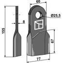 Fléau droit pour broyeur 155 x 8 mm RÖLL 650324 adaptable  - BlackSteel©