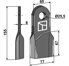 Fléau droit pour broyeur 155 x 8 mm RÖLL 650324 adaptable  - BlackSteel©