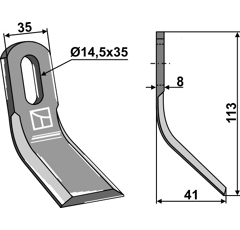 Fléau 113 mm pour broyeur BOMFORD 09.528.01 adaptable