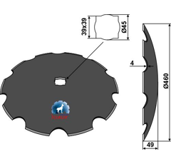 Disque crénelé ∅460x4 pour cover crop SIMBA P16721 adaptable - Blacksteel©